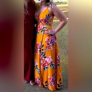 Lulus Golden Floral Wrap Dress Size Medium